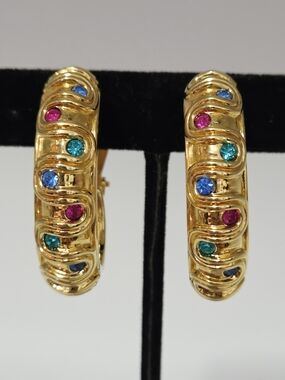 Swarovski Gold-Tone Multicolor Stone Hoop Earrings Like New